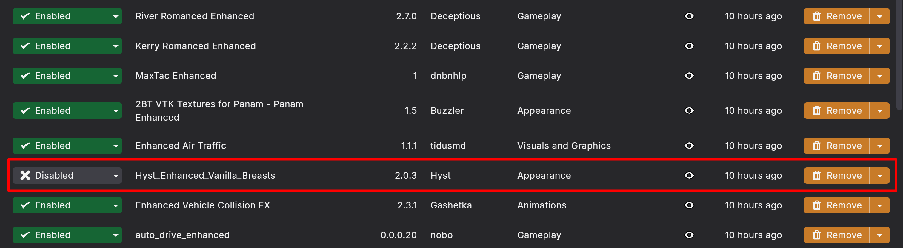 Disabling a body-specific appearance mod in Vortex