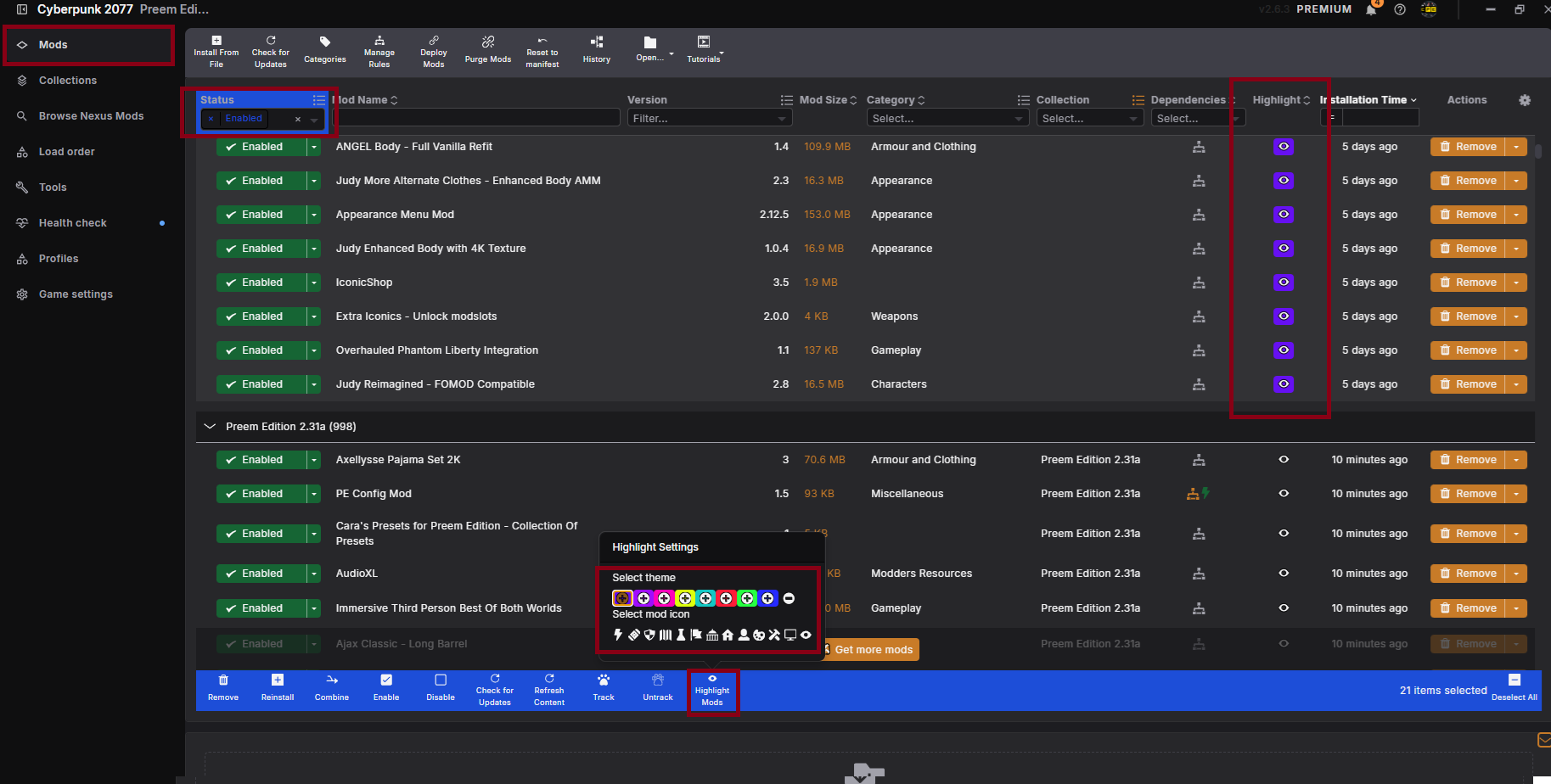 Highlighting personal mods in Vortex