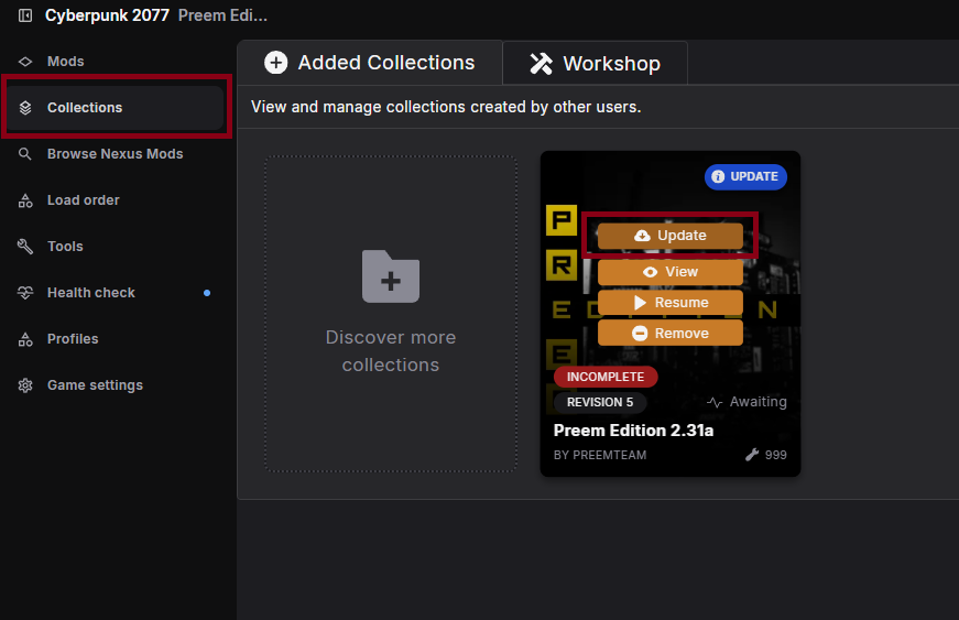 Starting the collection update in Vortex