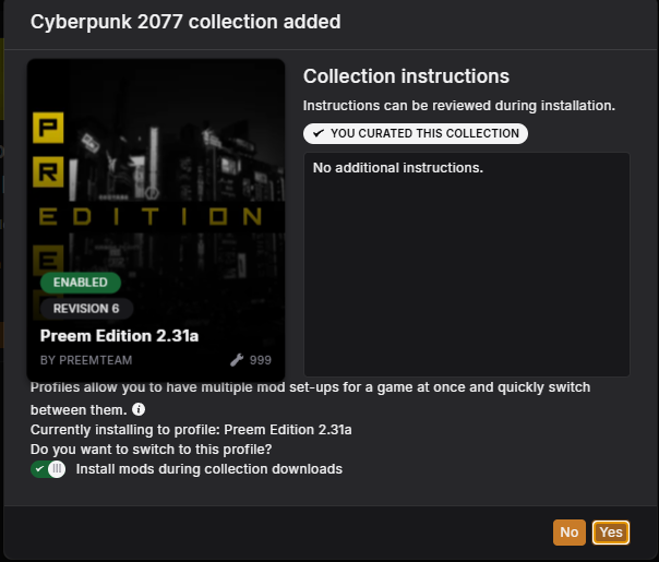 Final confirmation popup
