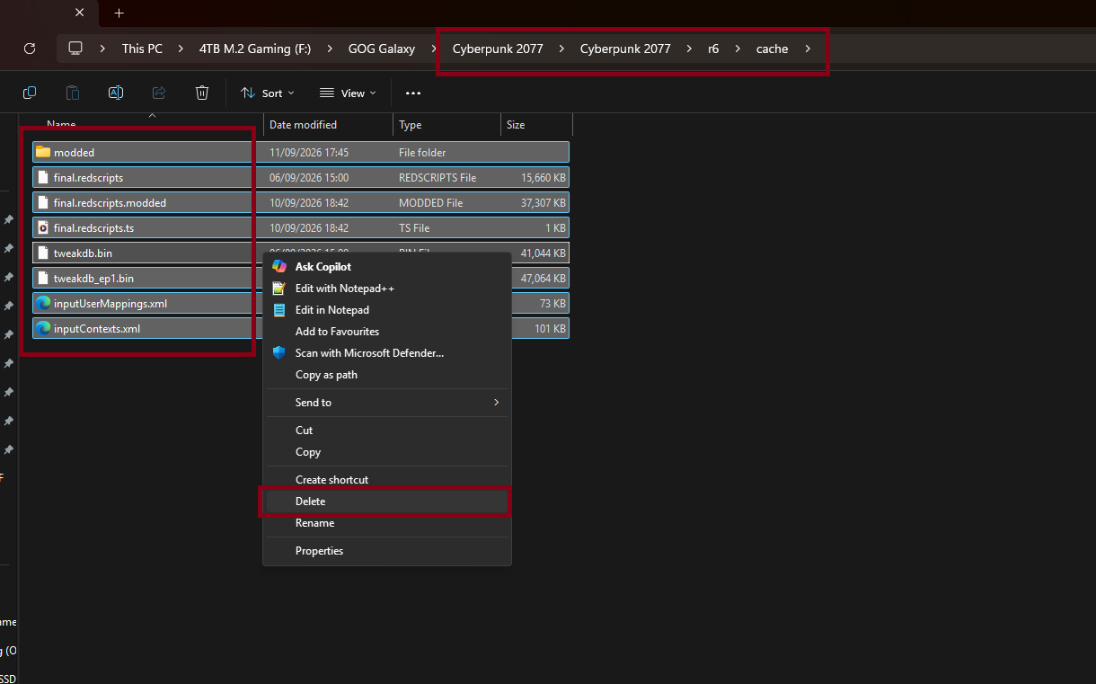 Clearing the r6/cache folder contents