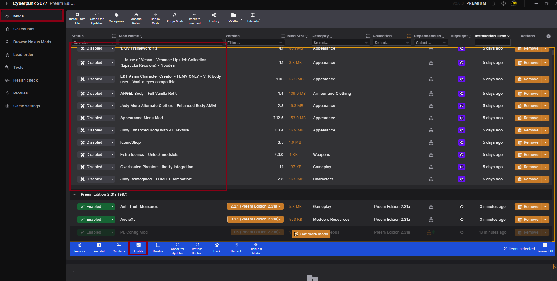 Re-enabling personal mods in Vortex