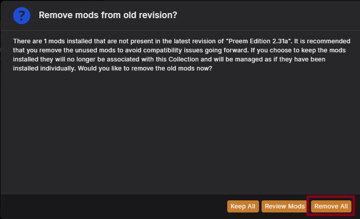Choosing to remove old revision mods in Vortex